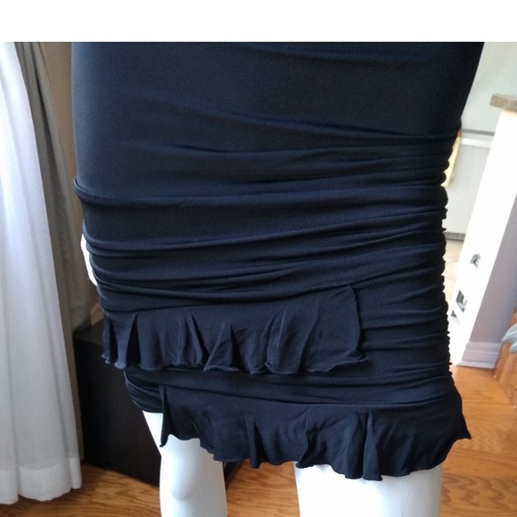 MARCIANO Black Dress with Cowl Neck, Low Back, and Ruffle Detailing - Picture 2 of 8